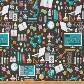 Science Fabric by The Yard, tela de tapicería de biología química, tela decorativa de experimento educativo, tela decorativa de ADN para interiores y exteriores, globo de libro, arte para