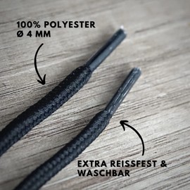 LaceHype 2 Paar - Premium Runde Schnürsenkel [ Ø4 mm ] für Arbeitsschuhe, Stiefel, Outdoorschuhe und Sportschuhe reißfeste Schuhbänder Ersatz Shoelaces aus Polyester (Schwarz, 120)