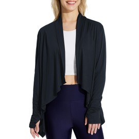 baleaf Women's Long Sleeve Sun Shirts UPF 50+ Lightweight Open Front Cardigan with Pockets Beach Cover Up SPF Sun Wrap, Black-long Sleeve, Small