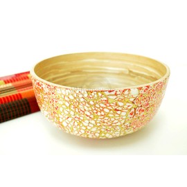 bamboo bowl handmade round bowl wooden serving bowl lacquer inlaid with egg shell bowls fine quality decorative homeware, pink gold effect large size H071L