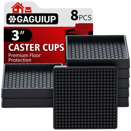 Non Slip Furniture Pads- 3"x3" Square Anti Skid Caster Cups Furniture Coasters, Anti-Sliding Grippers Floor Protectors for Furniture Bed, Couch, Chair Leg, Black(Set of 8)