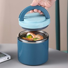 Danolapsi Portable Stainless Steel Breakfast Cup Soup Bowl Thermal Storage Container Sealed Bento Box With Handle blue 630 ml