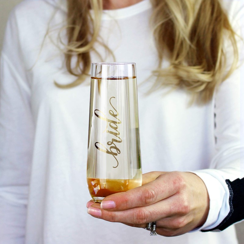 Lillian Rose Gold "Bride" Stemless Champagne Glass
