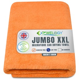 Towelogy® XXL Car Drying Towel Ultra Absorbing Mammoth 6.45 SQ FT One Pass Washing Detailing Microfibre Towels For Cars, SUV, Caravan, Trucks sand Boats (1, Orange)