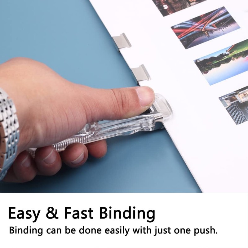 Transparent Black Push Stapler Paper Folder with 8 Reusable Clips,