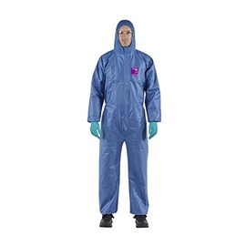 Ansell AlphaTec 1500 Model 138, Disposable Work Overall with Hood, Chemical Protection Type 5/6, Waterproof Coverall Suit, Industrial Safety Workwear, Men Women, Blue, Size XL (1 Unit)