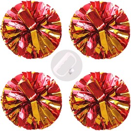 PUZINE 4 Pack 13" Cheerleading Metallic Foil & Plastic Ring Pom Poms (100g)