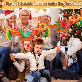 Christmas Party Ring Toss Game, Inflatable Reindeer Antler Hat with Ring, Novelty Xmas Gifts for Friends, Christmas Party Games for Kids Adults (A)