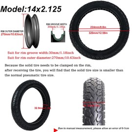 WEOBNAQ 14x2.125 Electric Bike Solid Tire, No Inflation Required, Explosion-Proof, Anti-Puncture, Black