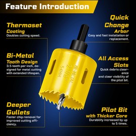 Geinxurn 1-3/8" - 1-3/4" Door Lock Installation Kit for Metal and Wood Doors with Guide Template, Door Lock Hole Saw, M2 Steel (Yellow)