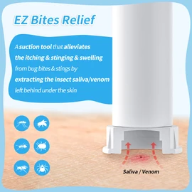 Memine EZ Bites Relief Suction Tool - 2 Pack Bee Sting and Bite Itch Relief Sucker, Venom Extractor for Saliva/Venom Removal, Temporary Relief from Itch and Swelling, Kid-Friendly White