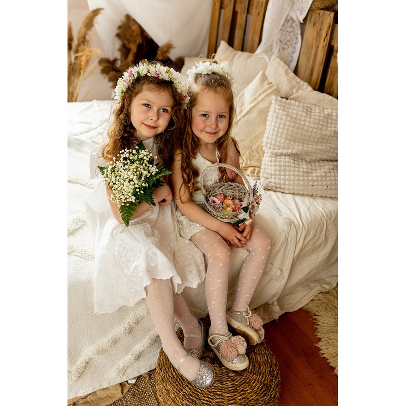 Aurellie Sheer Girls Tights White with patterns Holy Communion Special
