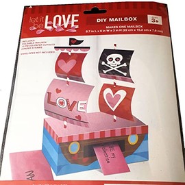 Blue Skies Plus DIY Valentine or Party Mailbox - Card Stock, measures 8.7 x 6 x 3 inches (Pirate Ship)