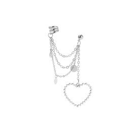 Silver Heart Cuff Earrings Chain Tassel Earrings for Women,Love Heart Ear Cuff Drop Dangle Earrings Non-Piercing Cartilage Clip on Earrings Ear Clips (Silver)