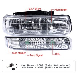 PIT66 Headlights, Compatible with Chevy Silverado 1500 2500 99-02/Fit Silverado 1500HD 2500HD 3500 01-02/Fit Tahoe Suburban 1500 2500 00-06 Clear Lens Chrome Housing Clear Reflector