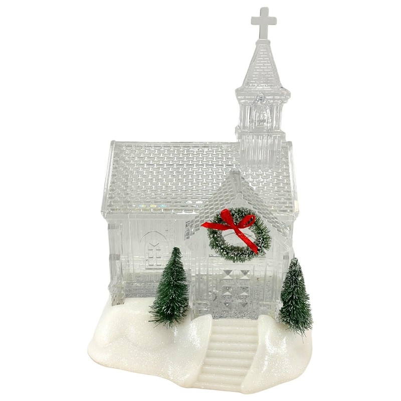 Gerson 2660080 Battery Operated Lighted Holiday Spinning Water Globe Church,