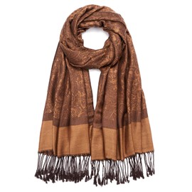 QIUTIMIY Paisley Pashmina Shawl Wrap Women Reversible Vintage Jacquard Pashmina Rave Scarf with Fringe for Evening, Wedding(Flower3-Brown)