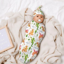 Dragon and Tree Print Swaddle Blanket With Beanie Set, Dragon Theme Baby Stuff Swaddle Sack Newborn Sleeping Sacks For Girls Boys