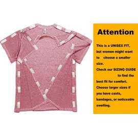 Unisex Post Shoulder Surgery Shirts for Women with All Access Stick On Fasteners Recovery Tear Away Short Sleeve Chemo Clothing Red M