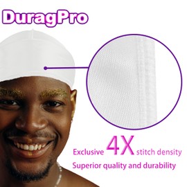 DuragPro - Paquete de 2 Durag de seda para hombres, durabilidad y compresión mejoradas, satén sedoso, Blanco, Talla única