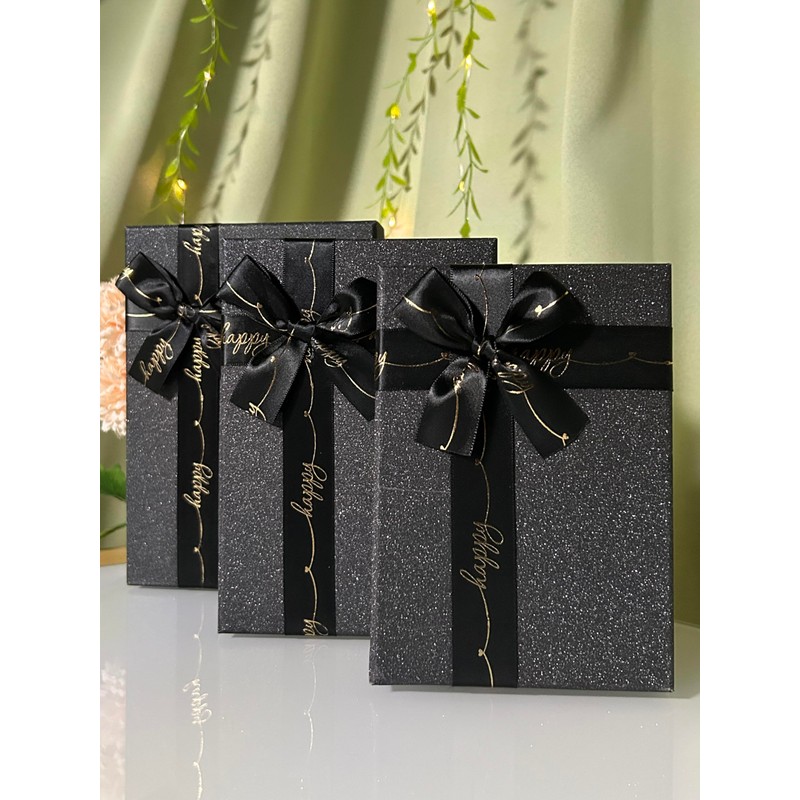 3 Pack Nested Rectangle Black Sparkling Gift Boxes with Lids