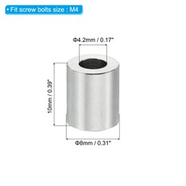 PATIKIL M4 Stainless Steel Spacers, 5 Pcs Metal Spacer Stainless Steel 4.2mm ID x 8mm OD x 10mm L Stainless Steel Spacers Screw Standoff Round for 5/32inch or M4 Screw Bolts