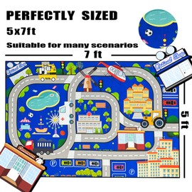 Car Mat for Kids Toy Cars - Car Track Rug Car Carpet for Kids Play Mat City Life Road Carpet for Playroom Living Room Bedroom Classroom, 3'×5'