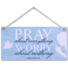 CARISPIBET Pray for anything Worry about nothing Religious signs for house décor home signs bible inspiration faith door signs living room house decoration plaque 6" x 12''