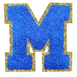 Letter Patches Iron on 3Pcs Chenille Letters for Jackets Varsity Letters Patches Letterman Glitter Patches Iron on Letter for Clothing,Bags,Shoes,Hats Dark Blue M