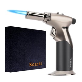 Dual Flame Metal Butane Torch Lighter, Refillable Kitchen Torch, Adjustable Flame with Ignition Lock Mini Blow Torch for Cooking, Creme Brulee, Soldering, Welding (Butane Gas Not Included)