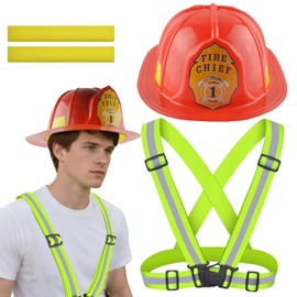 BlinBlin Firefighter Helmet and Vest Set, Firefighter Helmet, Adjustable Reflective Vest, Roleplay Toys, Pretend Role Play Hat
