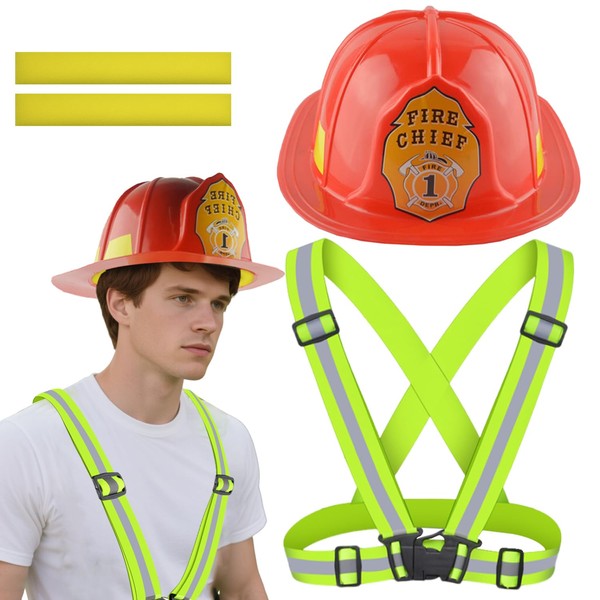 BlinBlin Firefighter Helmet and Vest Set, Firefighter Helmet, Adjustable Reflective
