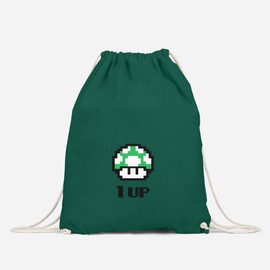 MoonWorks Gym Bag Birthday Retro Pixel Mushroom 1-Up Mushroom Level-Up Gaming Console 90s, Level Up Dark Green