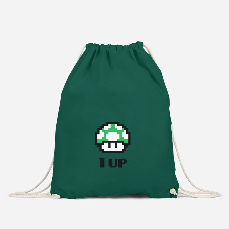 MoonWorks Gym Bag Birthday Retro Pixel Mushroom 1-Up Mushroom Level-Up