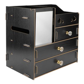 PACKOVE 1pc Multifunctional Cosmetics Storage Rack with Drawer and Mirror Desktop Organizer for Makeup and Sundries Compact Design for Vanity and Bathroom Storage