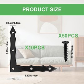 Decorative Corner Brackets, 10pcs Barn Door Sliding Door L-Shape Corner Brace Bracket, Rustic Black Flat L Brackets, Joint Right Angle Bracket for Wood Garage Door Gates Shutters (100x100x15mm)