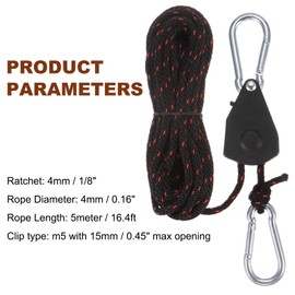 uxcell 2pcs 1/8" (4mm) Adjustable Rope Hanger with 16.4ft (5meter) Ratchet Tie Down Strap, Ratcheting Pulley System Bungee Cord for Hanging Plants Grow Light and Various Tie-Down Uses