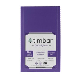 timbar, Protein Bars, Plant Based, Non-GMO, Gluten Free, No Dairy, No Egg, No Preservatives (12 Bars) - 12g of Plant Based Protein Per Bar (12 Pack, Chocolate Brownie)