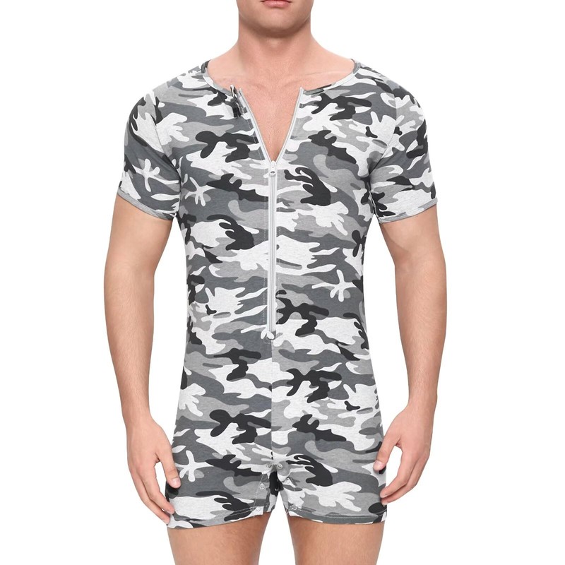 Landofgenie Onesie for Men Cotton Short Sleeve Camouflage Pajama Jumpsuits