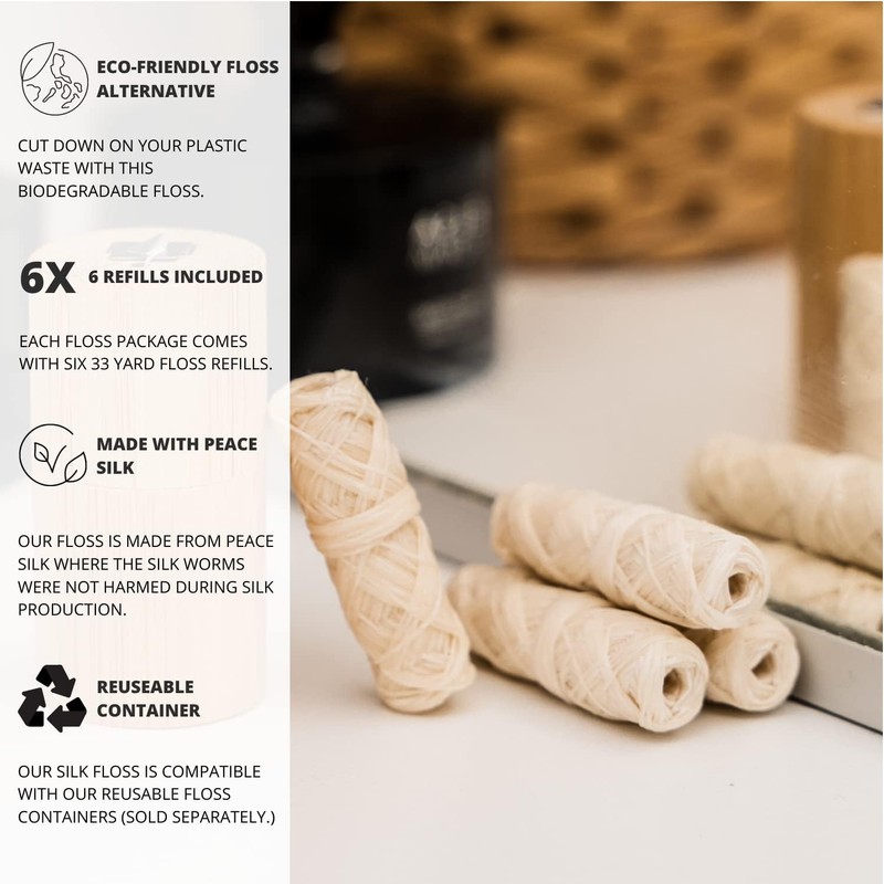 Biodegradable Silk Dental Floss Refill - Six Pack - Organic