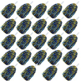 24PCS Blue Gold Cheerleading Pom Poms Metallic Foil Cheer Pom Poms with Baton Handle for Game Sports Squads Dancing Party Football Basketball Club Spirit Sports