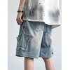 FCOOLYEET Men's Baggy Jeans Shorts Y2k Star Patchwork Denim Shorts