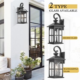 Darkaway Large Outdoor Wall Light, 22inch Exterior Light Fixture with Water Ripple Glass, Aluminum Outside Lights Sconces Exterior Lighting for House Porch Patio Doorway Garage