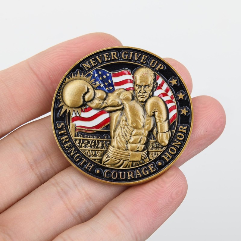 Never Give Up Boxing Challenge Coin – 3D Color Relief