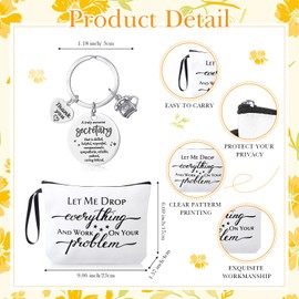 Paterr Secretary Appreciation Gift for Women 1 Glass Cup Tumbler with Lids and Straw 1 Travel Makeup Bag 1 Inspirational Keychain Queen of Office Thank You Gifts for Secretary Employee Retirement