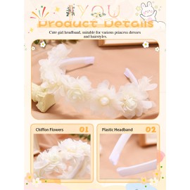 IYOU Prinzessin Hochzeit Haarband Elfenbein Blume Haarreif Party Geburtstag Kommunion Haarschmuck für Mädchen