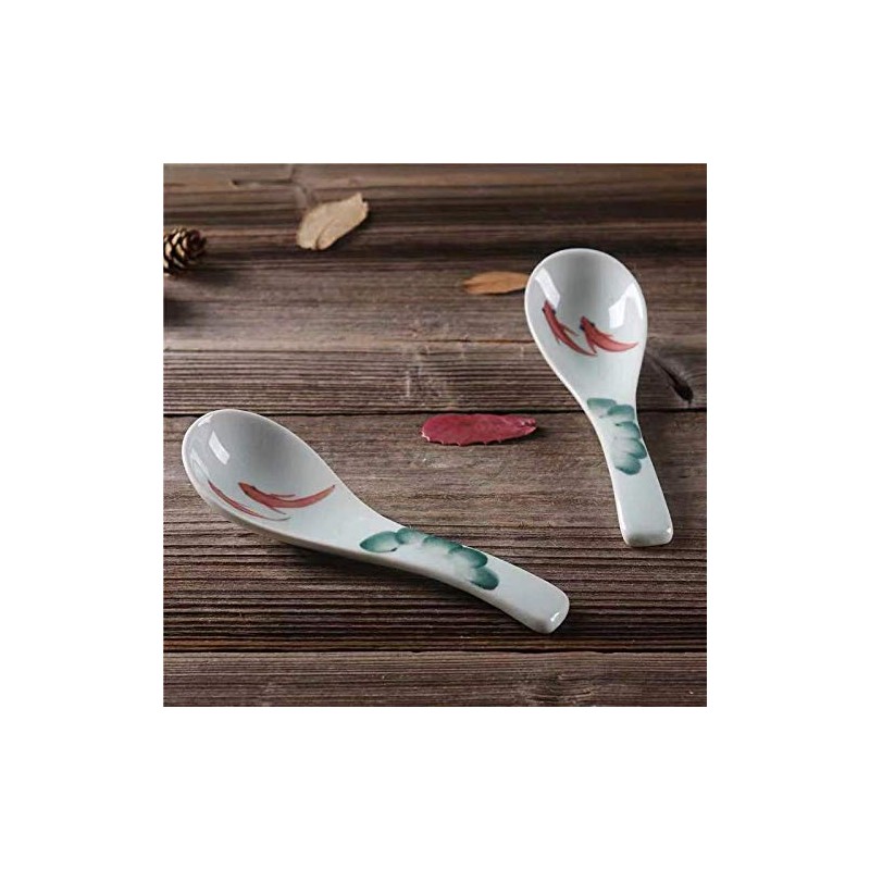 Ceramic Soup Spoons set, Chinese Style Glaze Porcelain Rice Spoons,