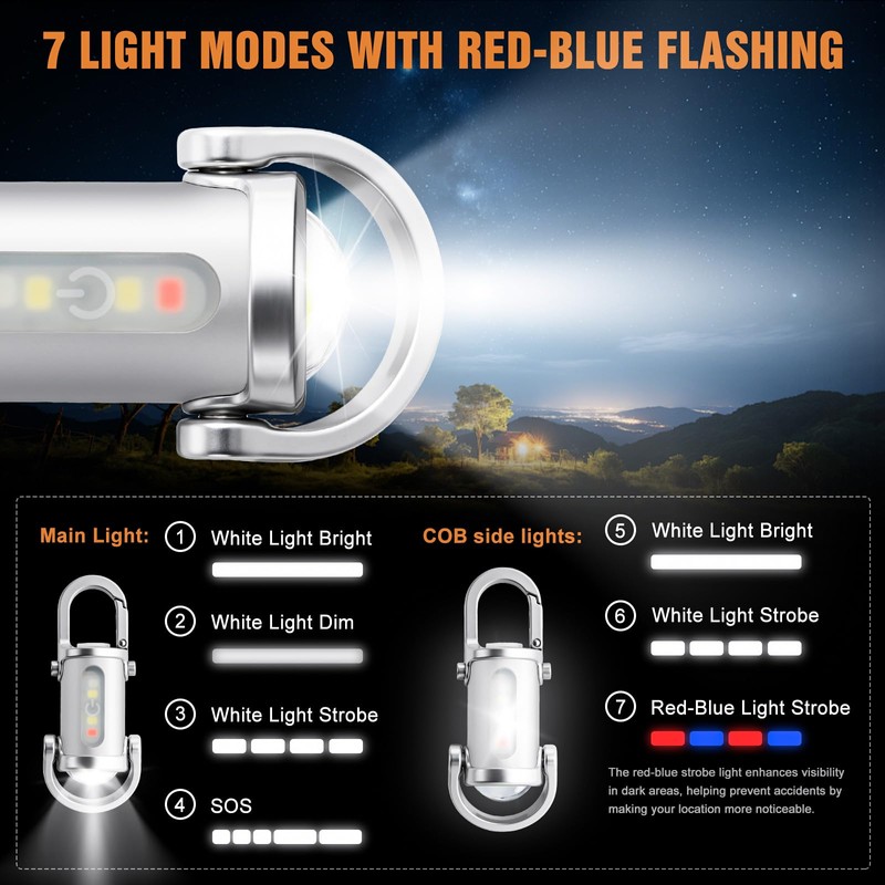 Ciwuzxs Keychain Flashlights Rechargeable, 800 Lumens EDC Mini Flashlights, COB