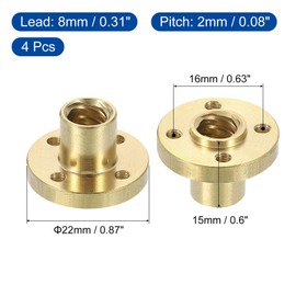 uxcell 4 Pcs Tr8x8 Lead Screw Brass Nut, Trapezoidal Nut Linear Screw Acme Thread Screw Replacing Brass Nut (2mm Pitch, 4 Start, 8mm Lead) for 3D Printer Accessories