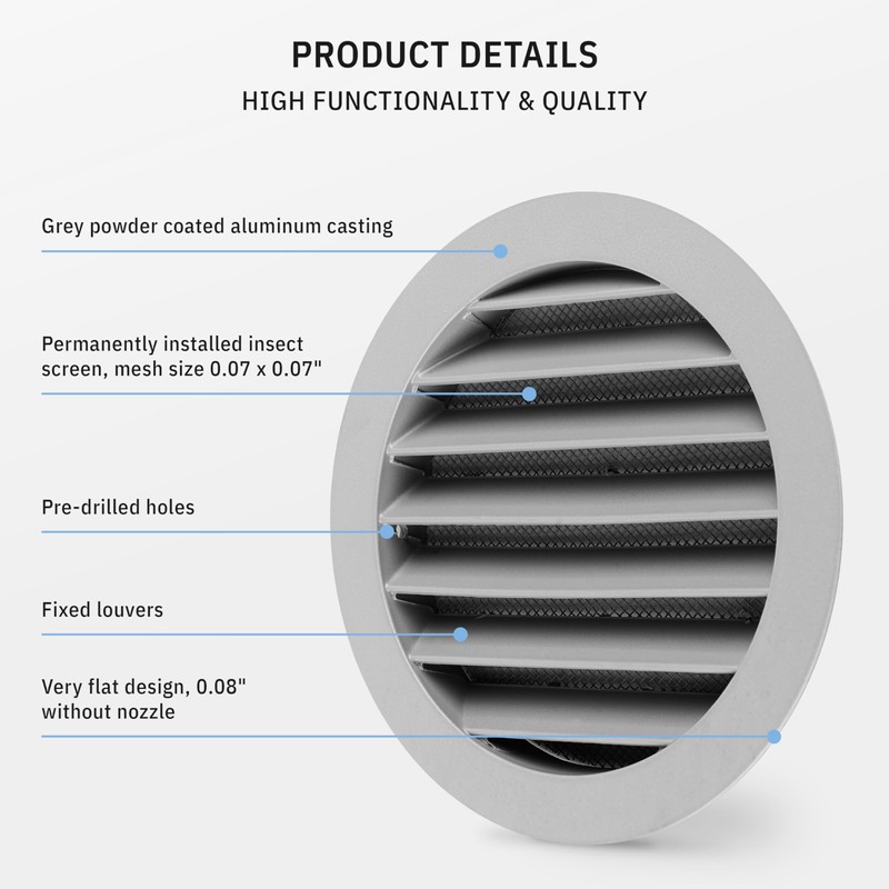 calimaero® WSGG 5" Inch Gray Round Metal Air Vent Grill